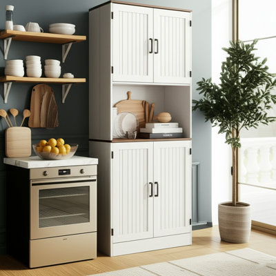71" Tall Pantry Cabinet With Charging Station, Farmhouse Kitchen Hutch With Adjustable Shelves, Modern Kitchen Pantry Storage Cabinet For Dinning Room