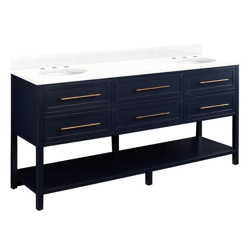 72" Robertson Double Bathroom Vanity Set with Oval Undermount Sinks, Midnight Navy Blue, 8" Widespread