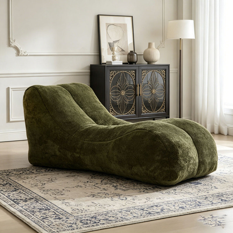 Fauteuil à billes doux avec noyau en mousse haute résilience pour deux personnes., Vert olive