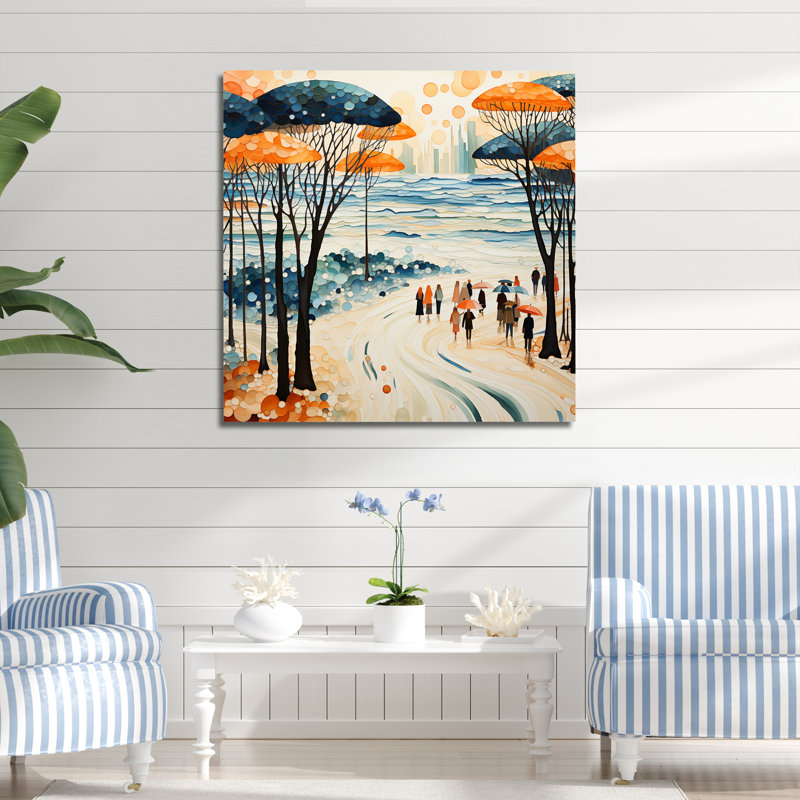 Beach Day Umbrella Parade I - Beach People, art mural, Toile tendue, H 16 po x l 16 po x P 1 po