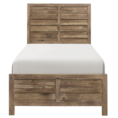 Weathered Pine Finish Rustic Style Twin Bed Frame, Includes Headboard, And Rails, Bedroom Furniture Choice, Box Spring Needed, Quick Installation Modern Line Pattern Bed, Finish, Rails For Use,