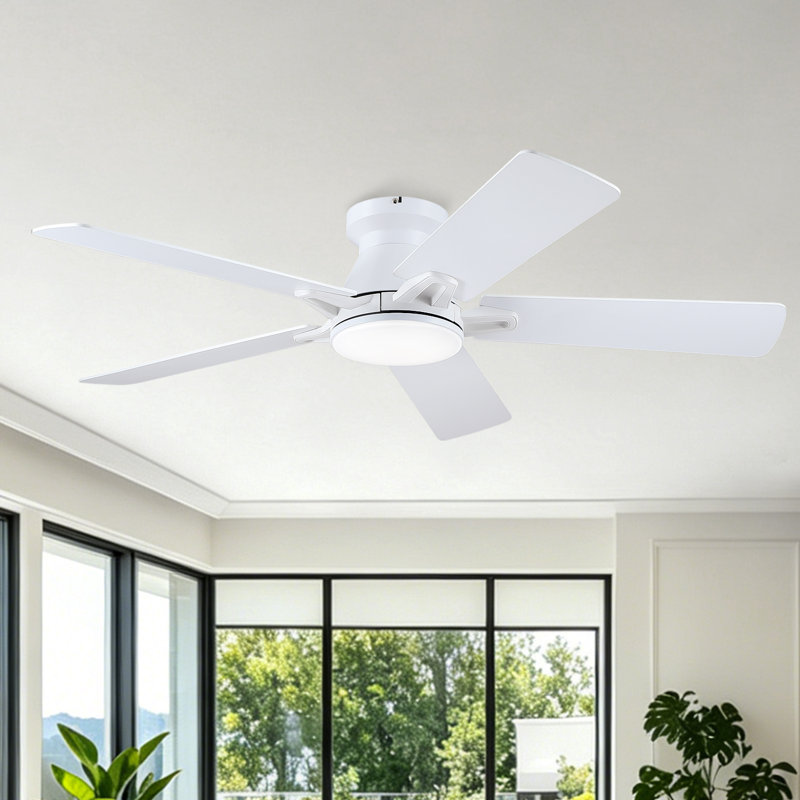 52" 5-blade Low Profile Ceiling Fans With Lights And Remote/App, White