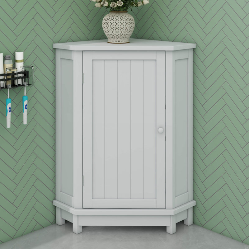 Triangle Corner Bathroom Cabinet Adjustable Shelf, White