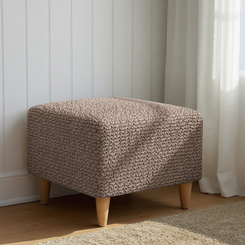Stretchy Slipcover for Ottoman - Easy to Clean & Durable - Comfort Collection, Soft Taupe, Small