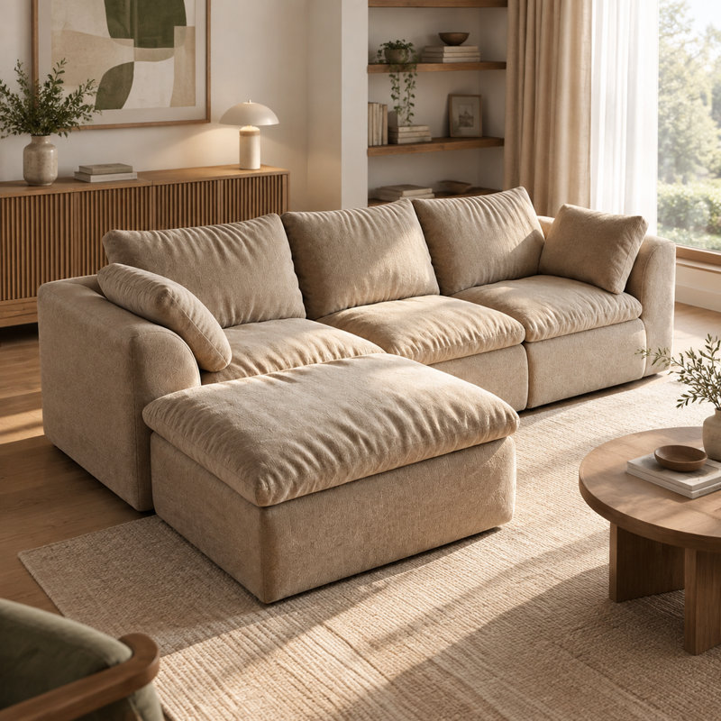 Upholstered 95.57 " Linen Sofa & Chaise