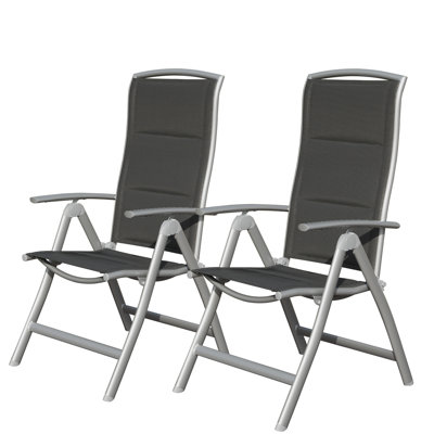 Ensemble de 2 chaises de patio pliantes, chaises de patio inclinables d'extérieur à cadre en aluminium pour le jardin, le camping, la plage, la terrasse, chaises de jardin réglables à haut dossier avec siège rembourré en coton doux