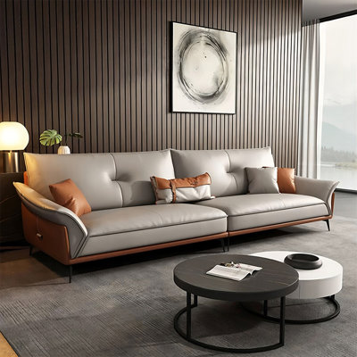 Coffee Genuine Leather Modular Sofa cushion Threeseat