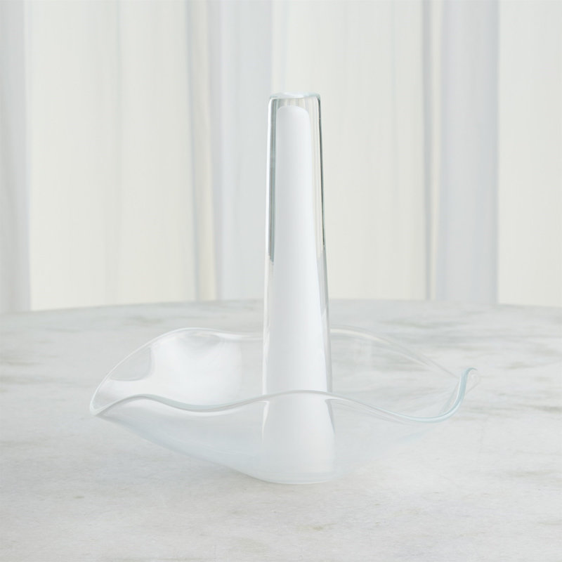 Small White Hand-Blown Glass Table Vase