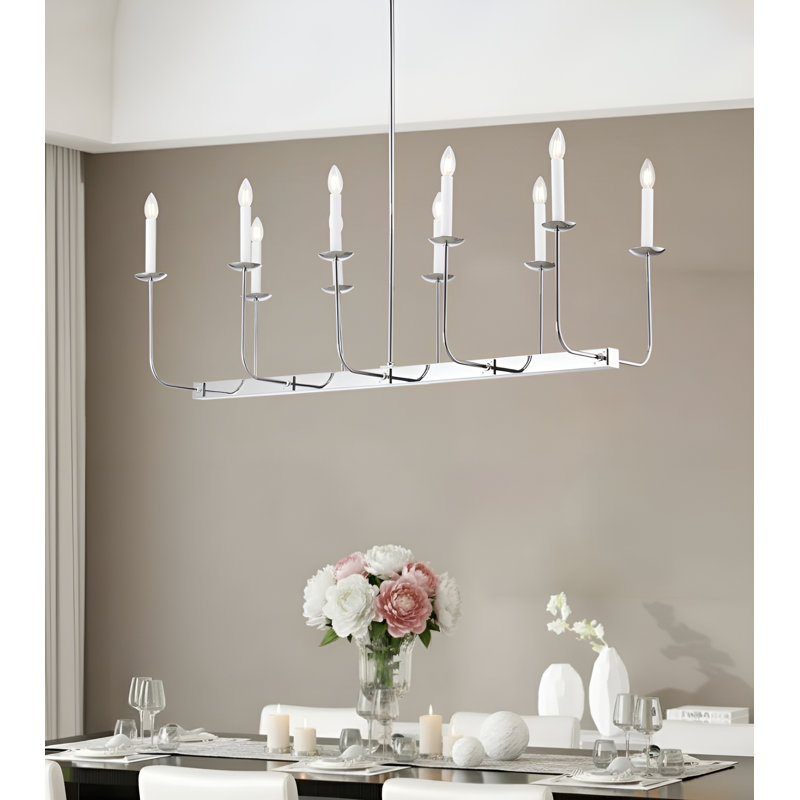 10-Light Large Scale 47" Linear Branched Chandelier, Chrome Finish, Chrome