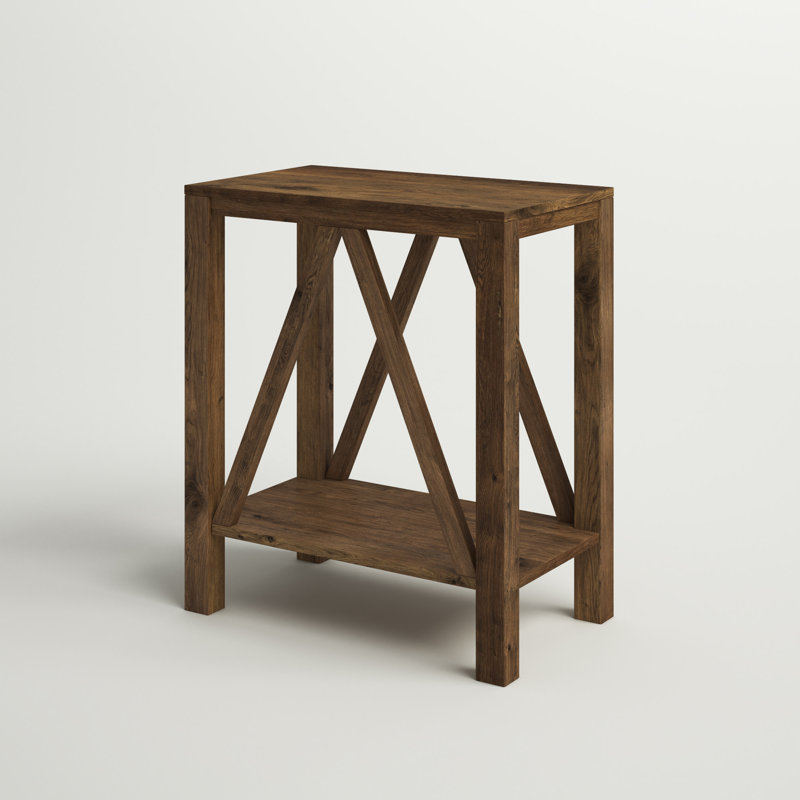 Emmie A-Frame End Table with Lower Shelf, Rustic Oak Top/Rustic Oak Base