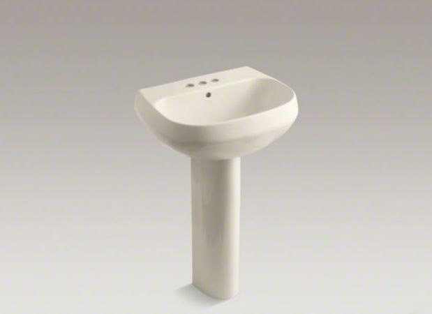 Wellworth Ceramic Pedestal Bathroom Sink with Overflow, 4" Centers, Timberline