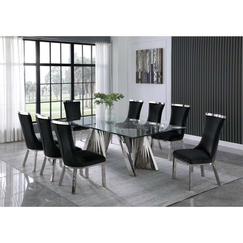 8 - Person Double Pedestal Dining Set, Black