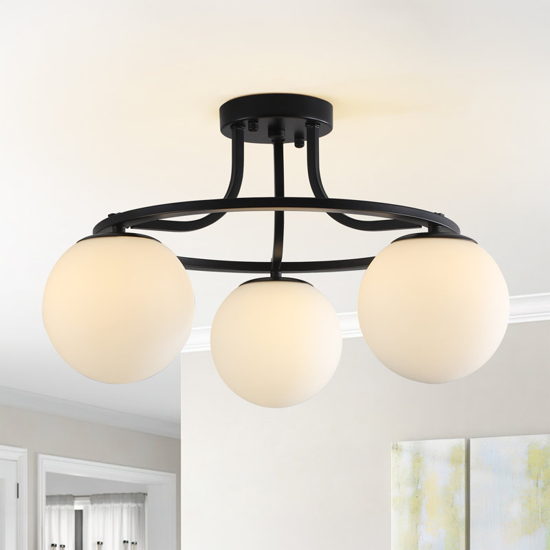 3- Lights 20.08'' Modern Black/Brass Iron Glass Cover Globe Semi Flush Mount Lighting For Bathroom/Hallway/Entryway