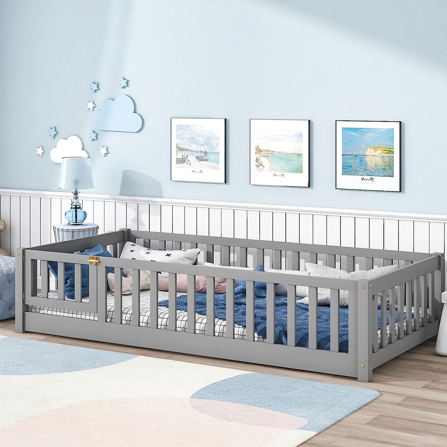 Harriet Bee Finka Kids Floor Platforms Bed With Fence and Door ...