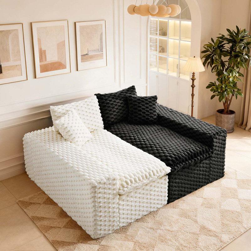 120" Velvet Multi-colour Interchangeable Soft Cushioned Sectional Sofa, Black/White