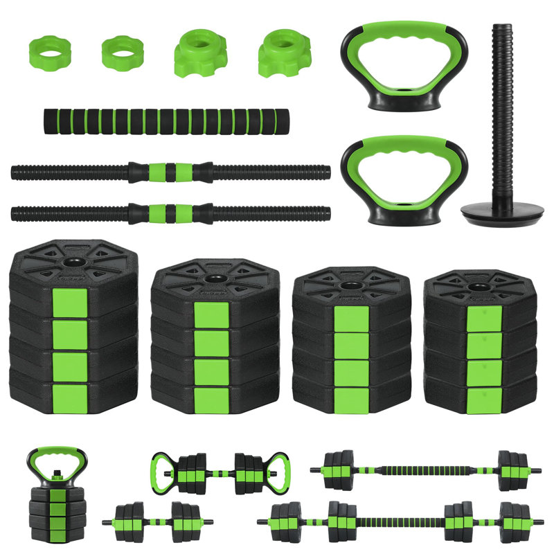 Ensemble de haltères réglables vert 3 en 1 avec haltères de 66 lb avec poignée antidérapante pour homme / femme Ensemble de haltères avec connecteur