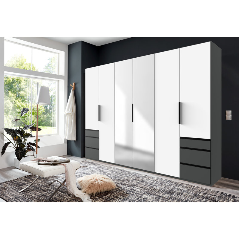 Guardino 6 Door Wardrobe, 216cm H x 300cm W x 58cm D, White/Graphite