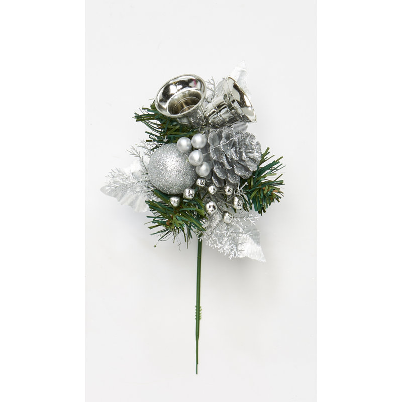 Christmas Holly Bell Pick, Silver