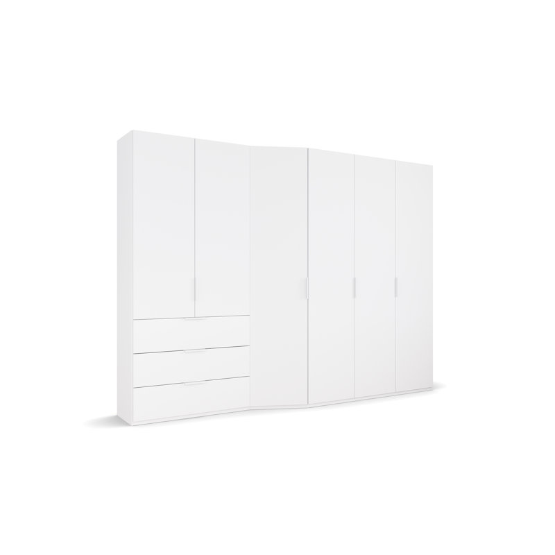Wavero 5-6 Hinged Door Wardrobe in 3 colours 3 Drawer INCL. Delivery and Assembly, Alpine White, 223cm H x 297cm W x 60cm D