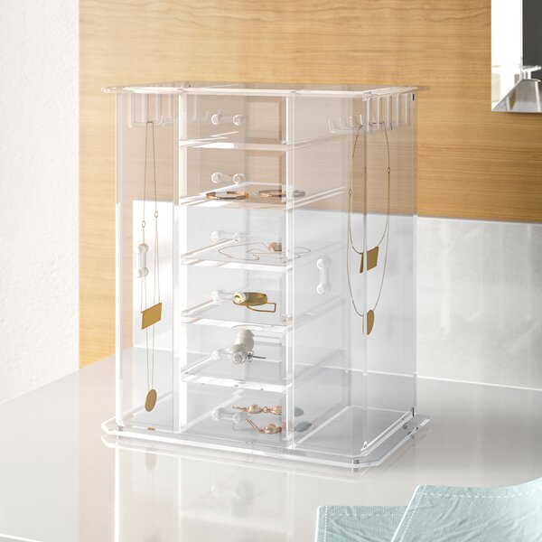 Frebeauty Clear Lid Jewelry Box,4 Layers Jewelry Organizer Large Multi-functional Jewelry Storage Box with 3 Drawers Jewelry Display Case Rings