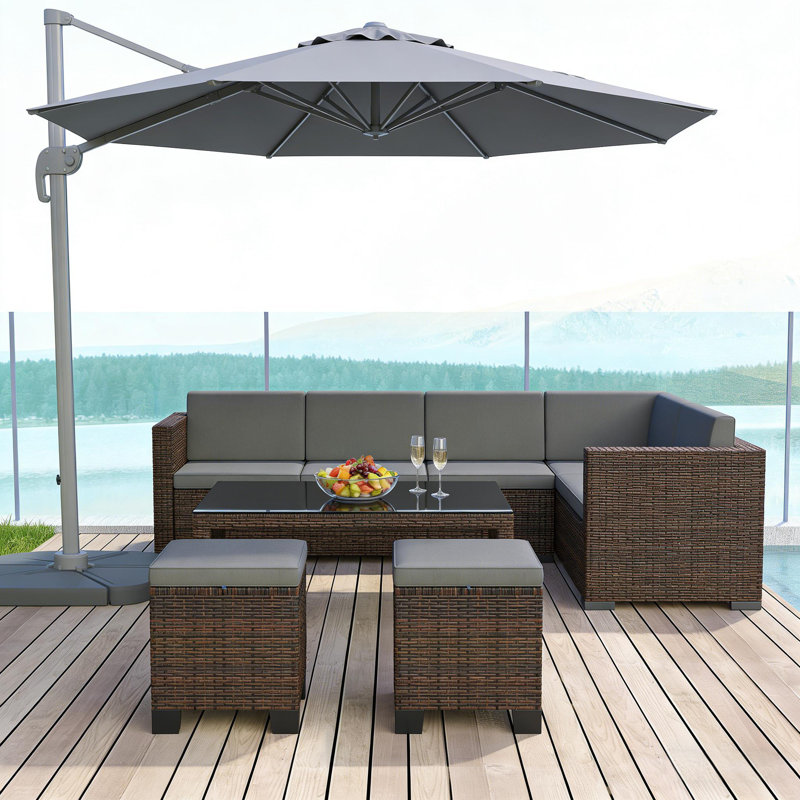 Set Of 2 Outdoor Wicker Ottoman Cubes | Gift Idea, Gray , Polyester Blend