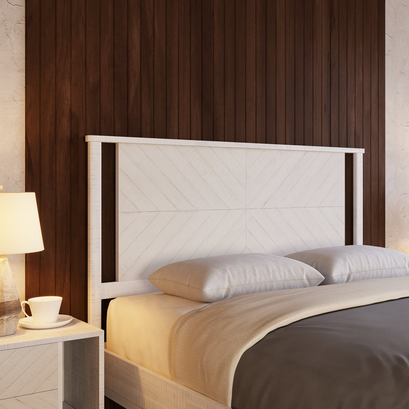 Vivian Solid Wood Headboard, Queen, Rustic White