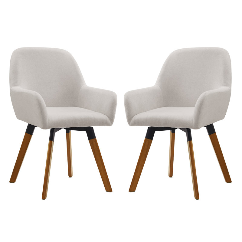 Rayshawn 22.83" W Linen Swivel Dining Chair, Off White Linen