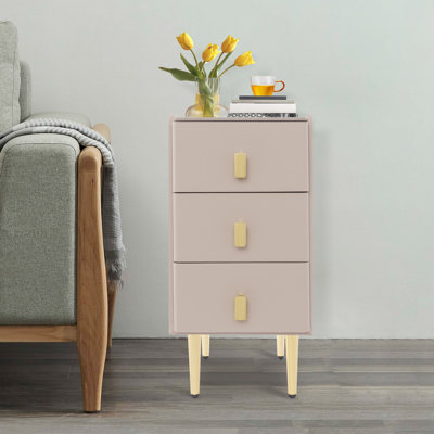 Narrow Solid Wood Nightstand With 3 Drawers Bedside Table For Bedroom by Mercer41