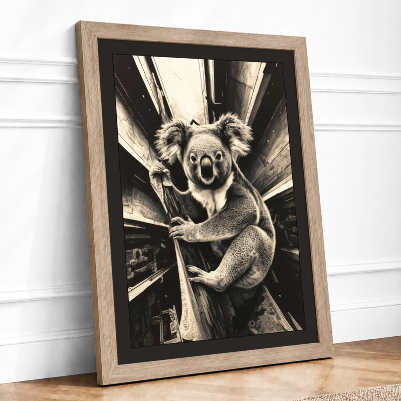 Koala Halo Japandi - Framed Print, A4 - 29.7 x 21.0 cm, Oak