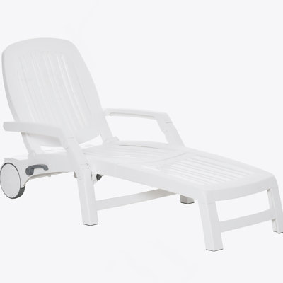 Outsunny Outdoor Chaise Lounge Chair With Storage, Waterproof, Quick Assembly, Folding Design, 5 Level Adjustable Backrest, White
