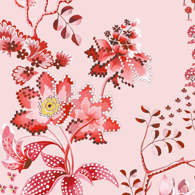 Cath Kidston Road Floral Pink & Red Wallpaper