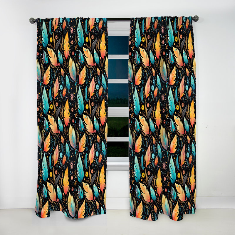 Motif éclectique de plumes de Boho - Rideau abstrait Boho - Rideau abstrait obscurcissant - 1 panneau, L 52 po x L 120 po