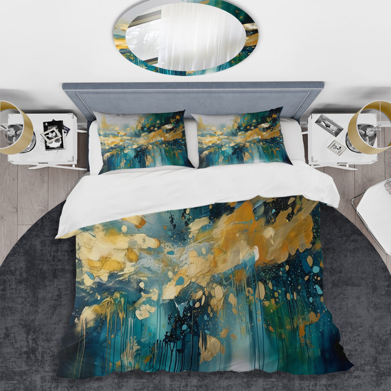 Ensemble de housse de couette Golden Explosion Triangles IV Bedding, Housse de couette pour grand lit et 2 taies décor