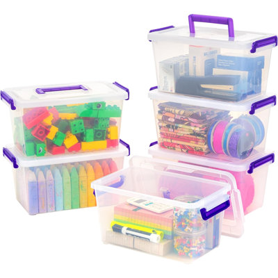 5.4 Qt. Plastic Storage Bins With Lids, 6 Pack, Small Deep Containers With Latch Buckles And Portable Handle, Craft And Art Supply Storage Organizer,
