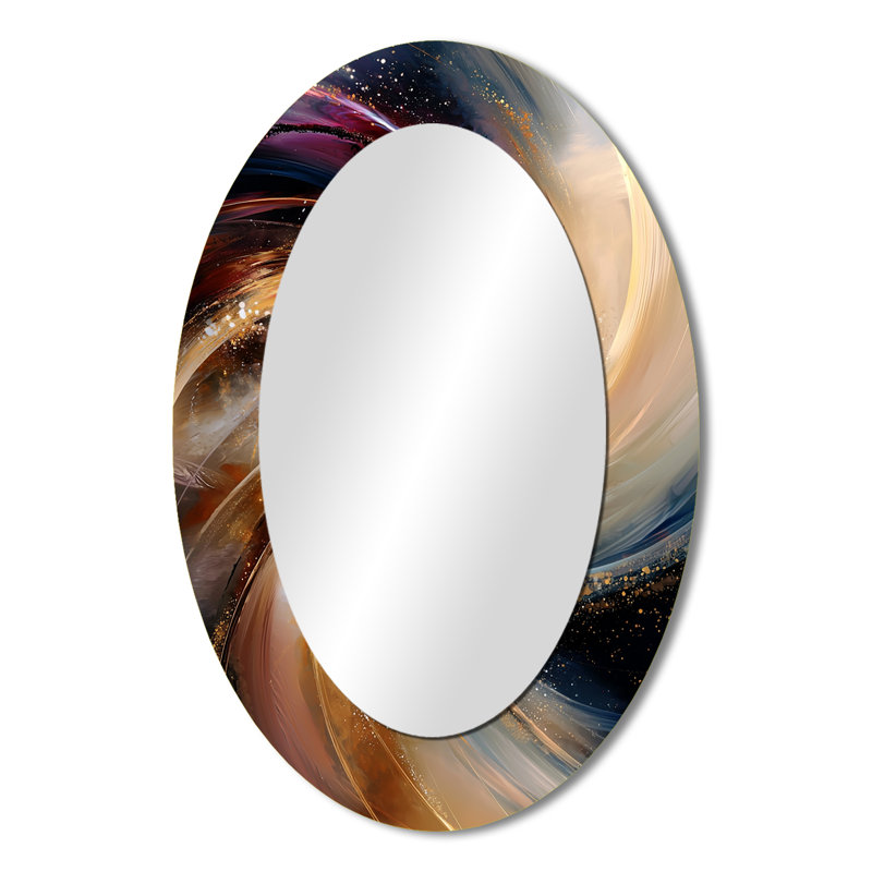 Spirales abstraites dans des tons dorés et mauves II - Miroir décoratif abstrait ovale sur métal, 36 po x 24 po