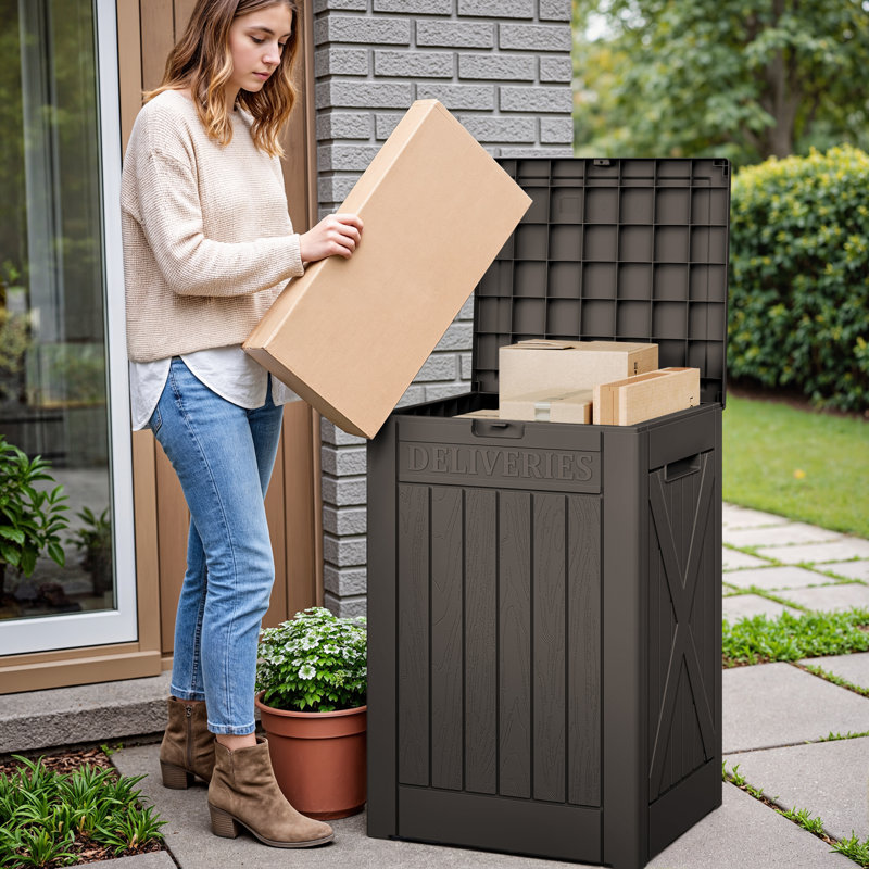 48 Gallon Lockable Resin Package Delivery Box With Lockable Secure, Brown