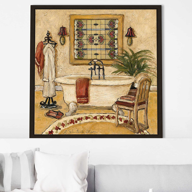 «Art Deco Bath II (Square)» par Charlene Olson, reproduction, Cadre flottant espresso, H 39 po x l 39 po x P 2 po