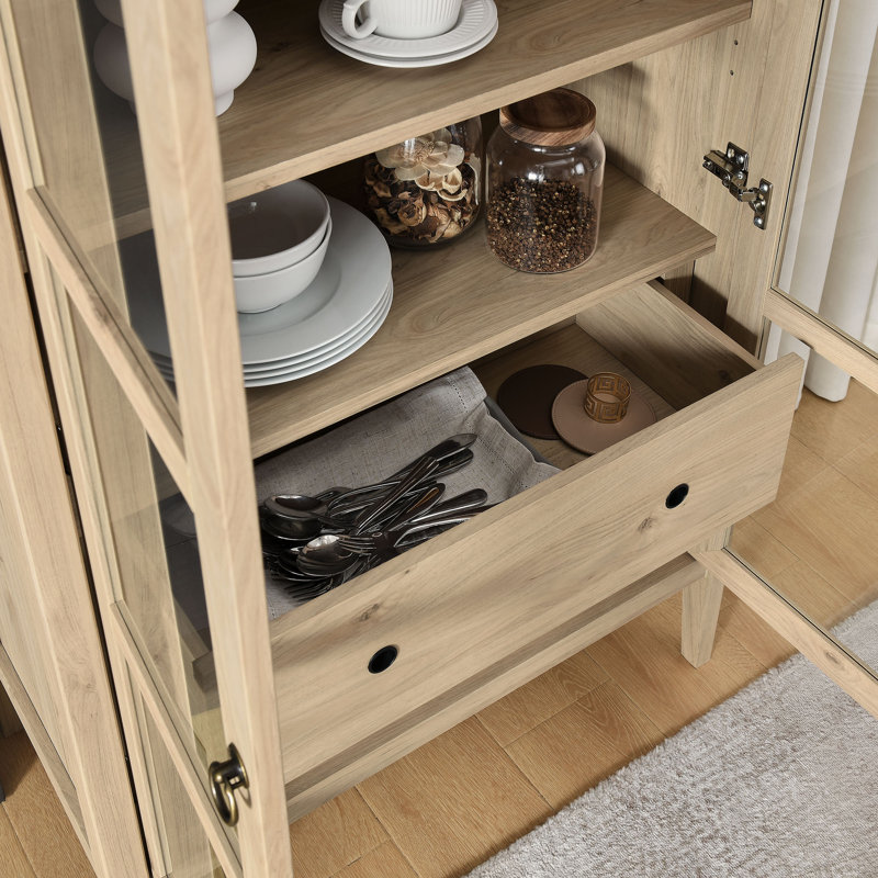 Nolan Tall Arched Storage Display Cabinet In Walnut Hickory, Light Oak