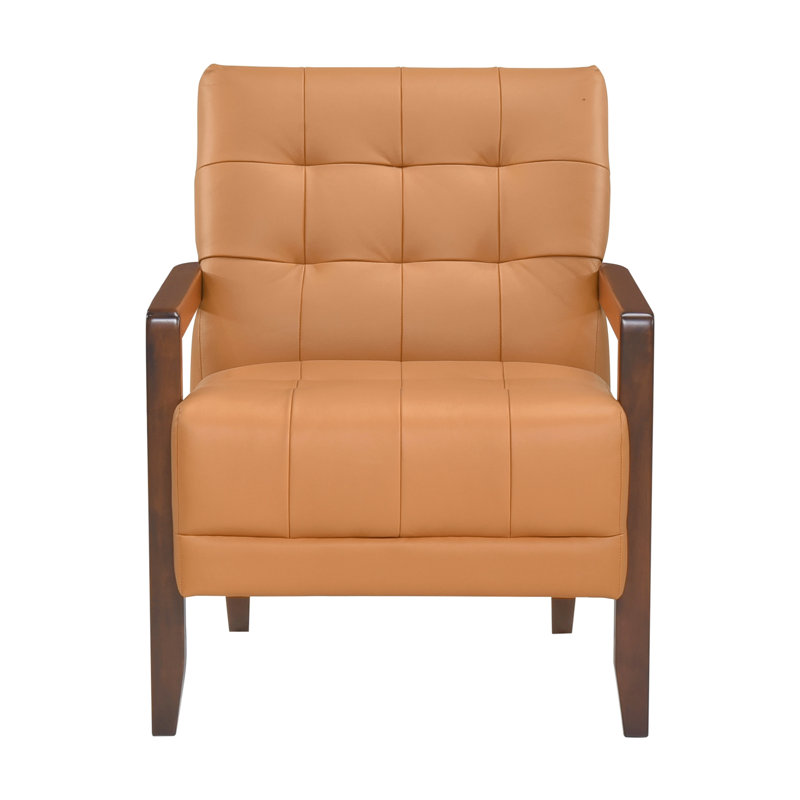 Chaise d'appoint moderne en cuir orange et en contreplaqué de style moderne avec rembourrage en mousse haute, Orange
