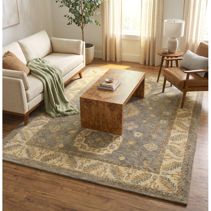 Tapis d'intérieur en laine touffeté à la main gris / beige Orsini, 9 pi x 12 pi, 9 pi x 12 pi