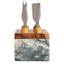 Marble Cheese Server Set With Mango Wood Stand, Black, Set Of 4