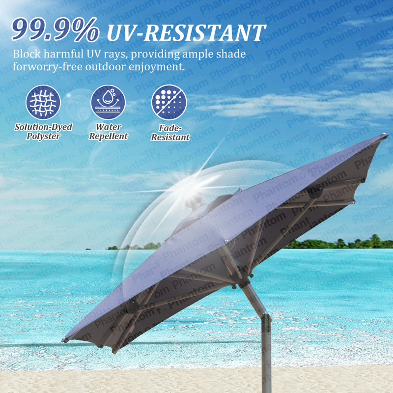 Parasol de patio rectangulaire avec fonction de levage à manivelle et d'inclinaison, bleu marine (base non incluse)