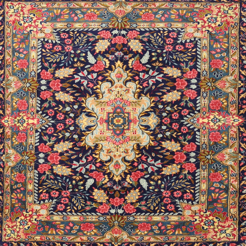 Tapis traditionnel Mehroon / noir / bleu, Carré 7 pi