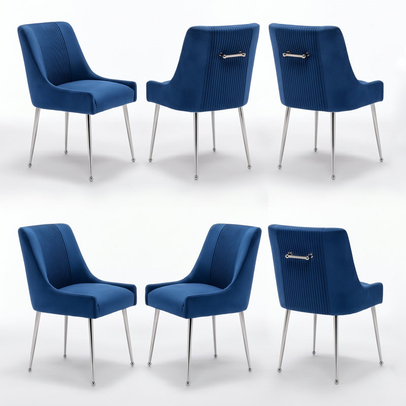 Chaise d'appoint rembourrée en velours Farr avec pieds argentés Farr, Marine
