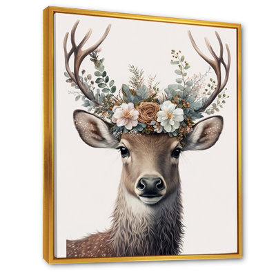 «Cute Baby Caribou with Floral Crown IV», reproduction sur toile flottante