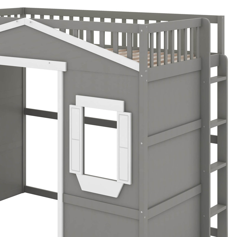 Lit mezzanine simple avec échelle, Gris / Blanc