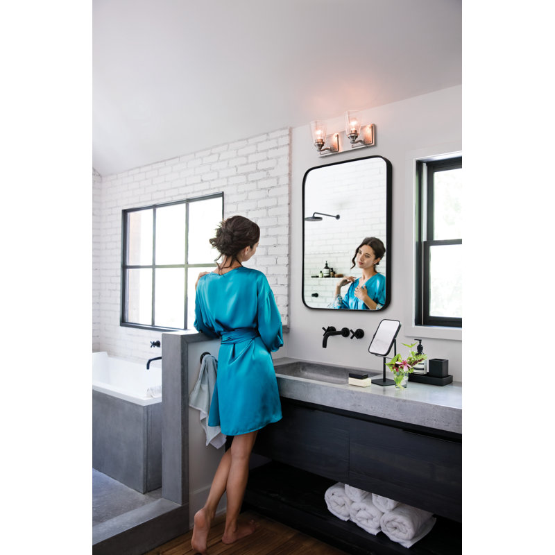 Brushed Nickel 2-Light Bathroom Wall Sconce with Clear Seedy Glass