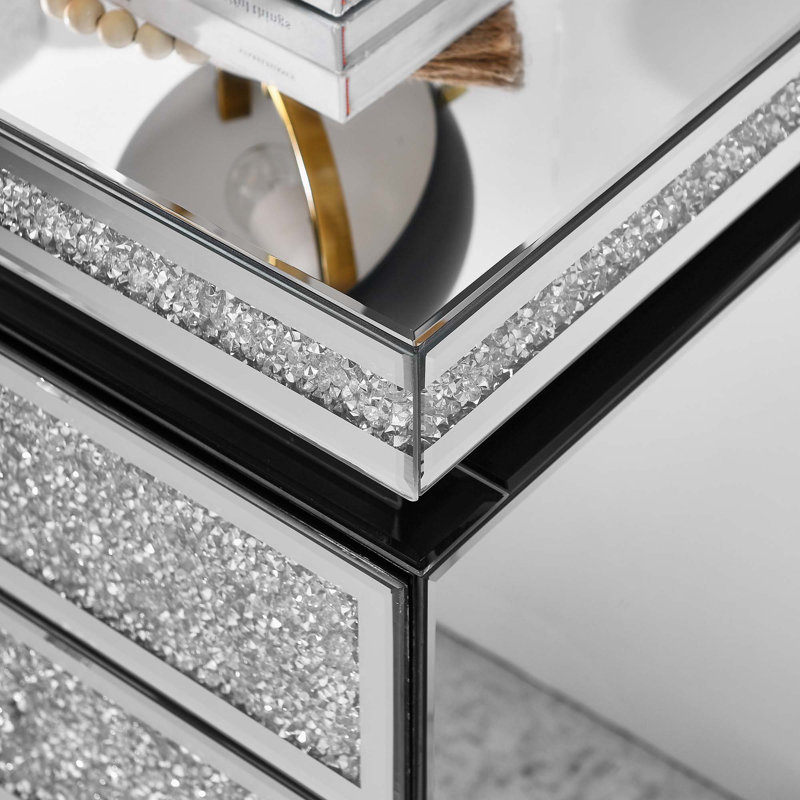 Mirrored Nightstand with 3 Drawers