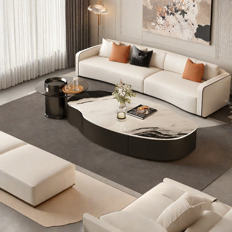 Ensemble de tables basses Modern, H 13 po x L 39,4 po x l 19,7 po, Noir / blanc, Noir