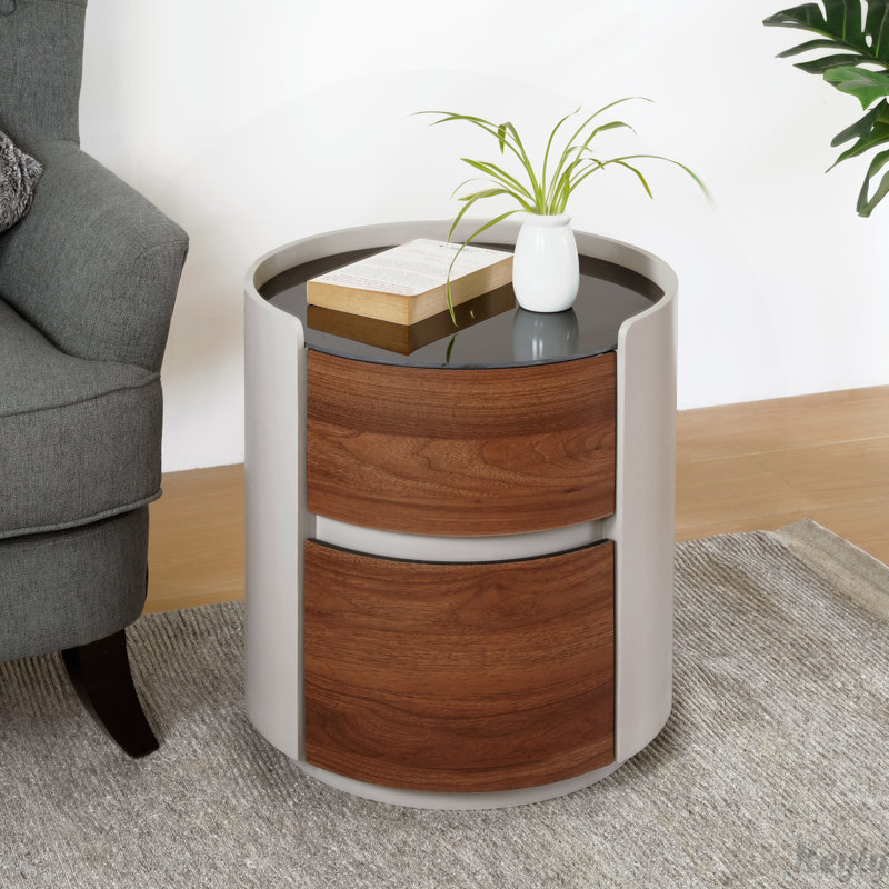 DOUBLE STORAGE ROUND SIDE TABLE, Brown/Grey